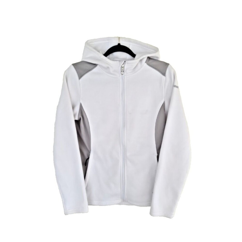 Gorpcore Alpine Spyder Waffle Fleece Hooded Full Zip Jacket White Gray Women M